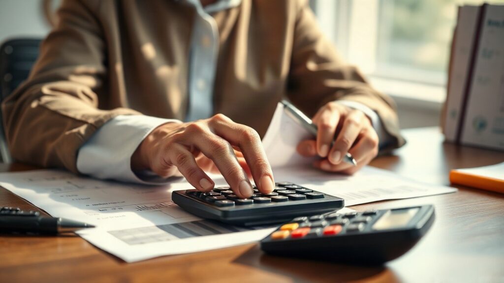 Die Hände einer älteren Arbeitnehmerin an einem Schreibtisch stehen sinnbildlich für die Debatte um das Pensionsalter in Österreich – Symbolbild, KI-erzeugt