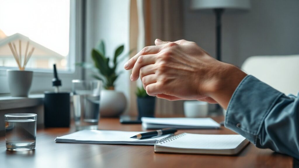 Eine Hand an der Stirn symbolisiert die vielen gemeldeten Migräne-Fälle in Deutschland im Jahr 2024 – Symbolbild, KI-erzeugt