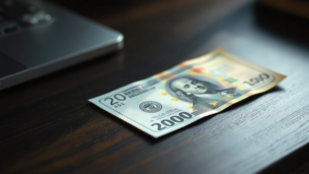 Euro- und Dollar-Banknoten liegen nebeneinander auf einem Holztisch und symbolisieren den Euro-Tiefstand gegenüber dem Dollar – Symbolbild, KI-erzeugt