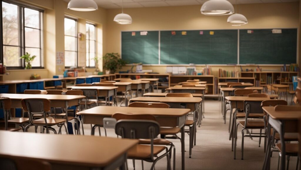 Leere Schulbank mit aufgeschlagenen Heften im Klassenzimmer, Symbolbild zur PISA-Studie 2025 über sinkende Schülerleistungen – Foto: victorsteep / Pixabay